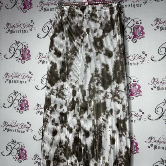 Casa Donna pants pleated tie dye white green stretchy flare leg shimmer fabric - Picture 13 of 13